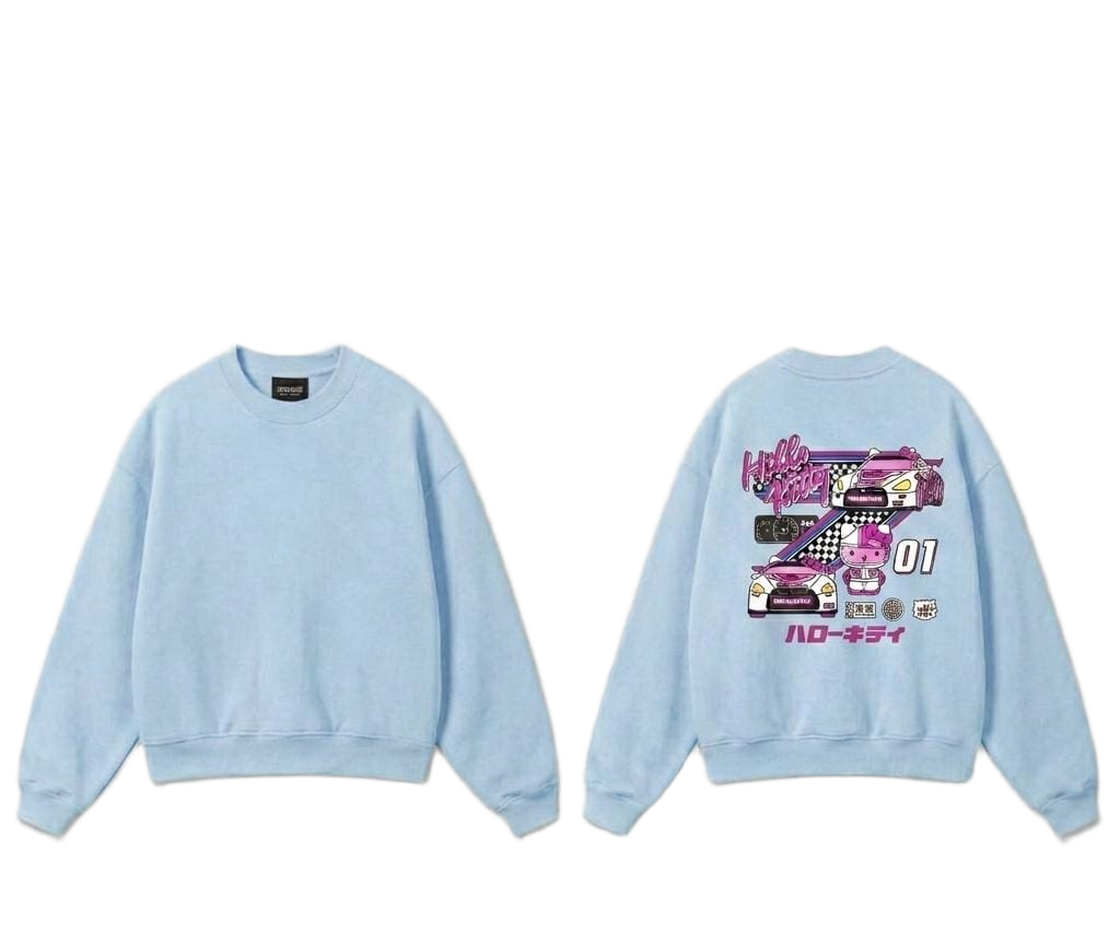 White racing cat graphic crewneck sweatshirt