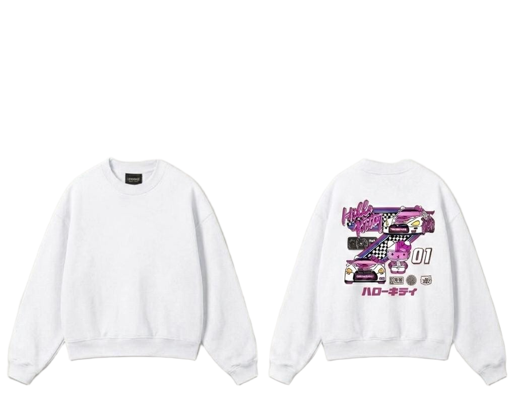 Light blue racing cat graphic crewneck sweatshirt