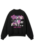 Cream racing cat graphic crewneck sweatshirt