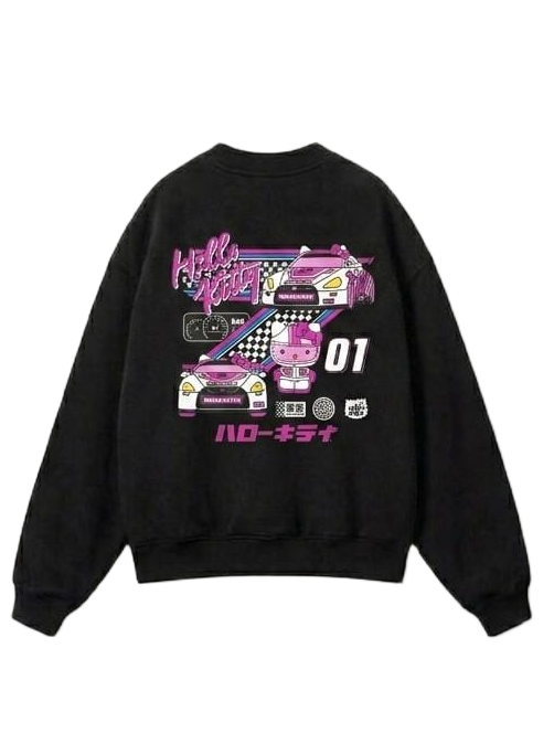 Cream racing cat graphic crewneck sweatshirt