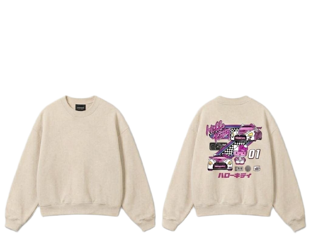 Black racing cat graphic crewneck sweatshirt