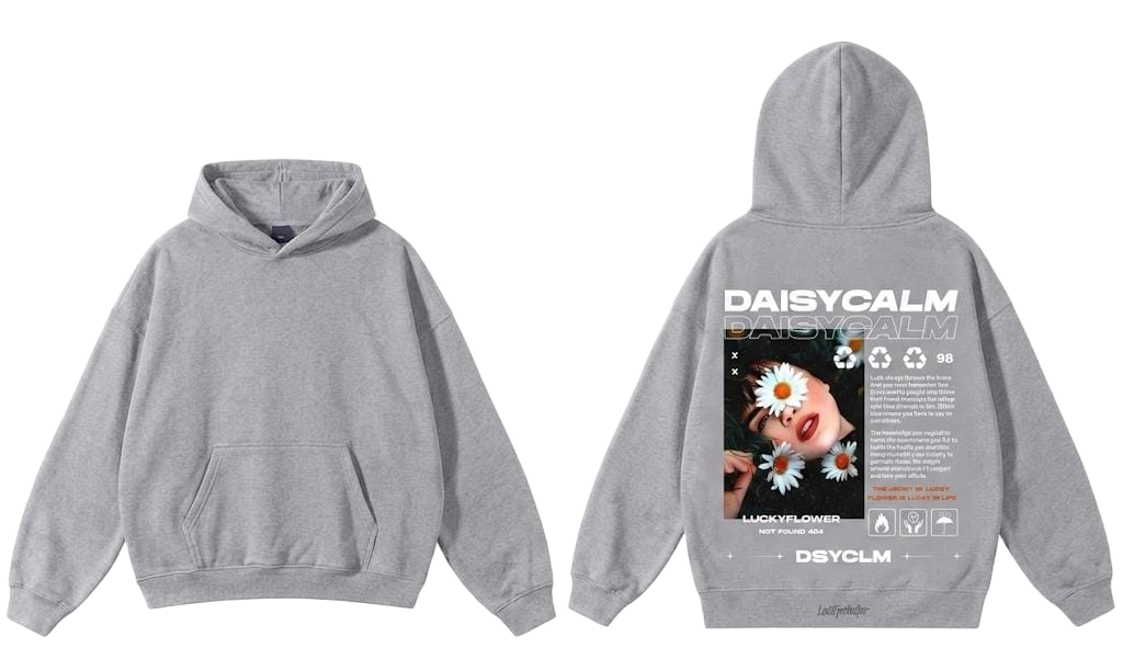 Gray Daisycalm Luckyflower graphic hoodie