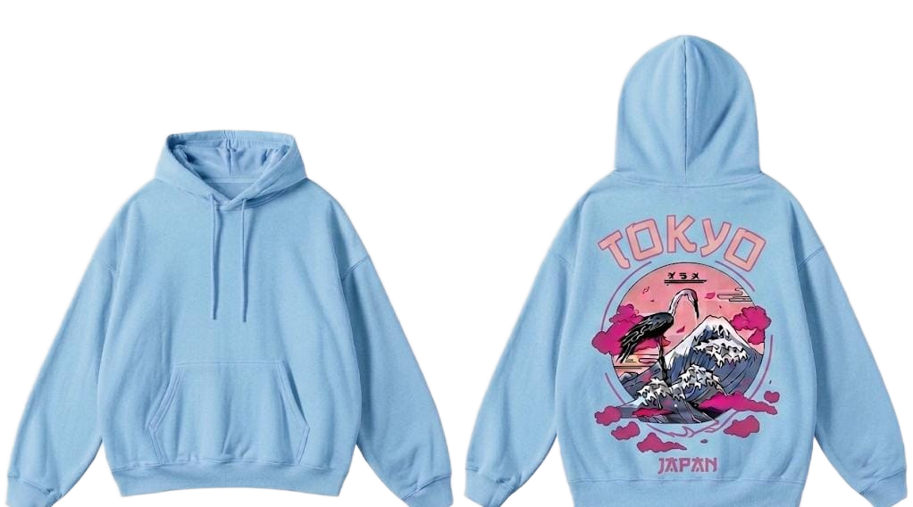 Light blue Tokyo Flamingo Japan graphic hoodie