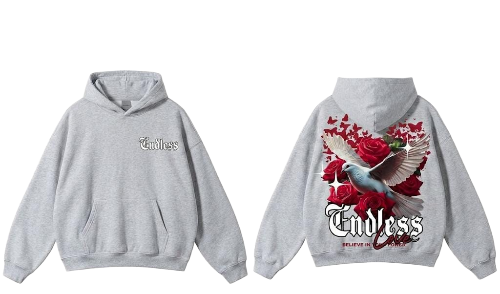 Blue Endless dove rose graphic hoodie