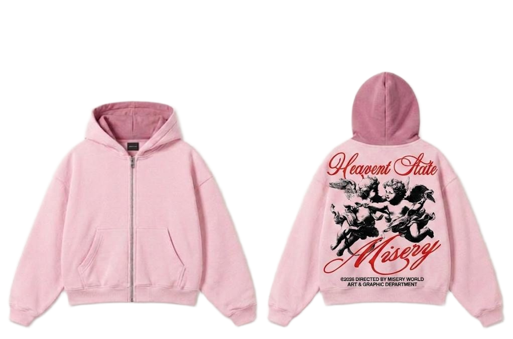 Beige Cherub Misery graphic zip hoodie