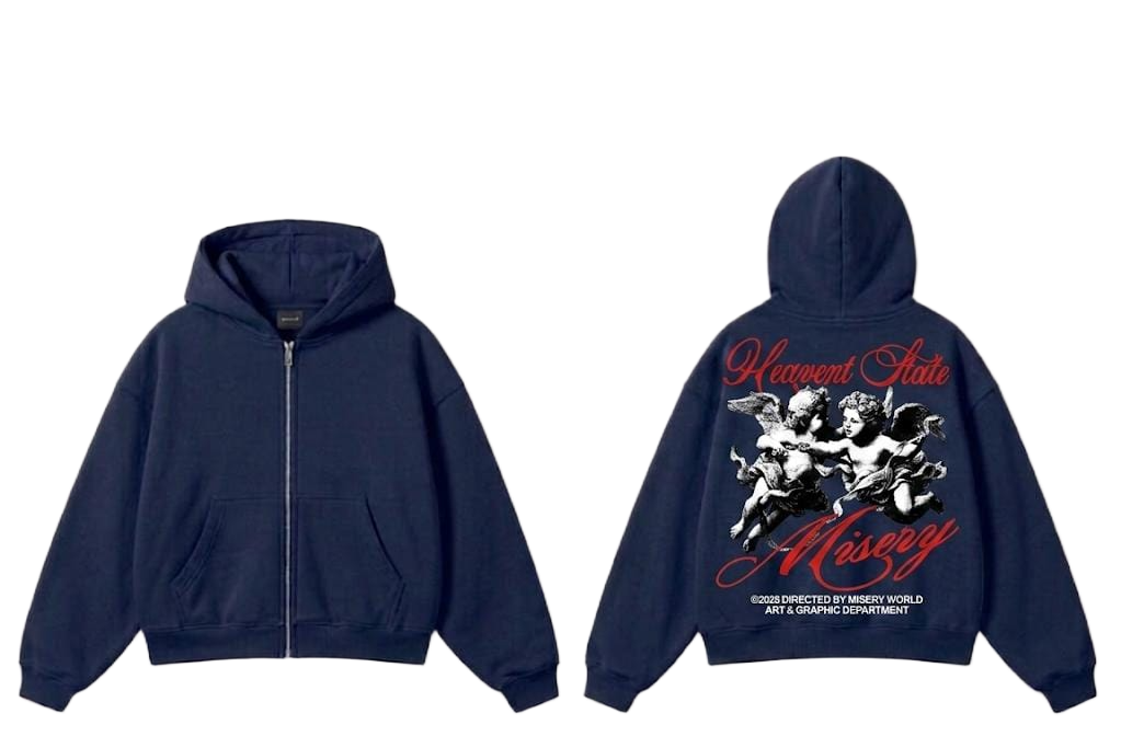 Blue Cherub Misery graphic zip hoodie
