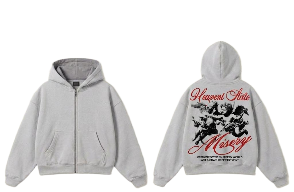 Red Cherub Misery graphic zip hoodie