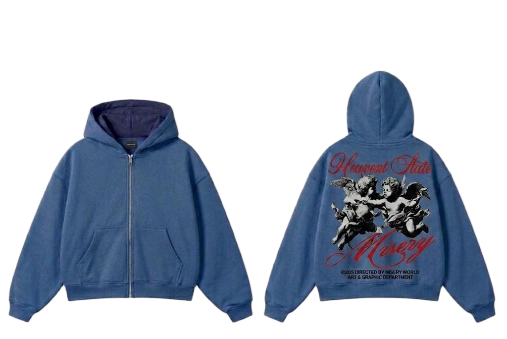 Light gray Cherub Misery graphic zip hoodie