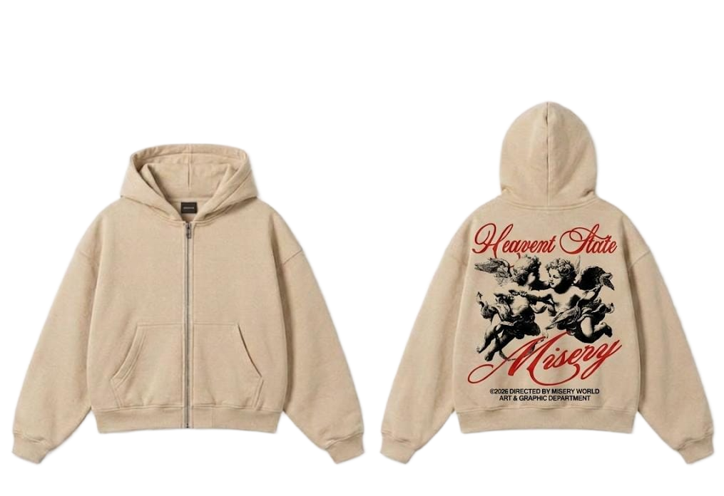 Navy Cherub Misery graphic zip hoodie