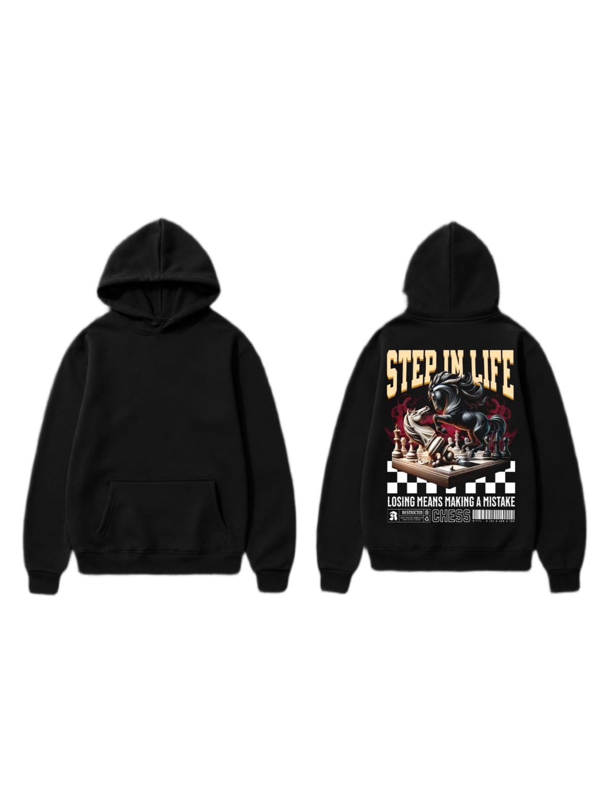 Black Step in Life chess graphic hoodie