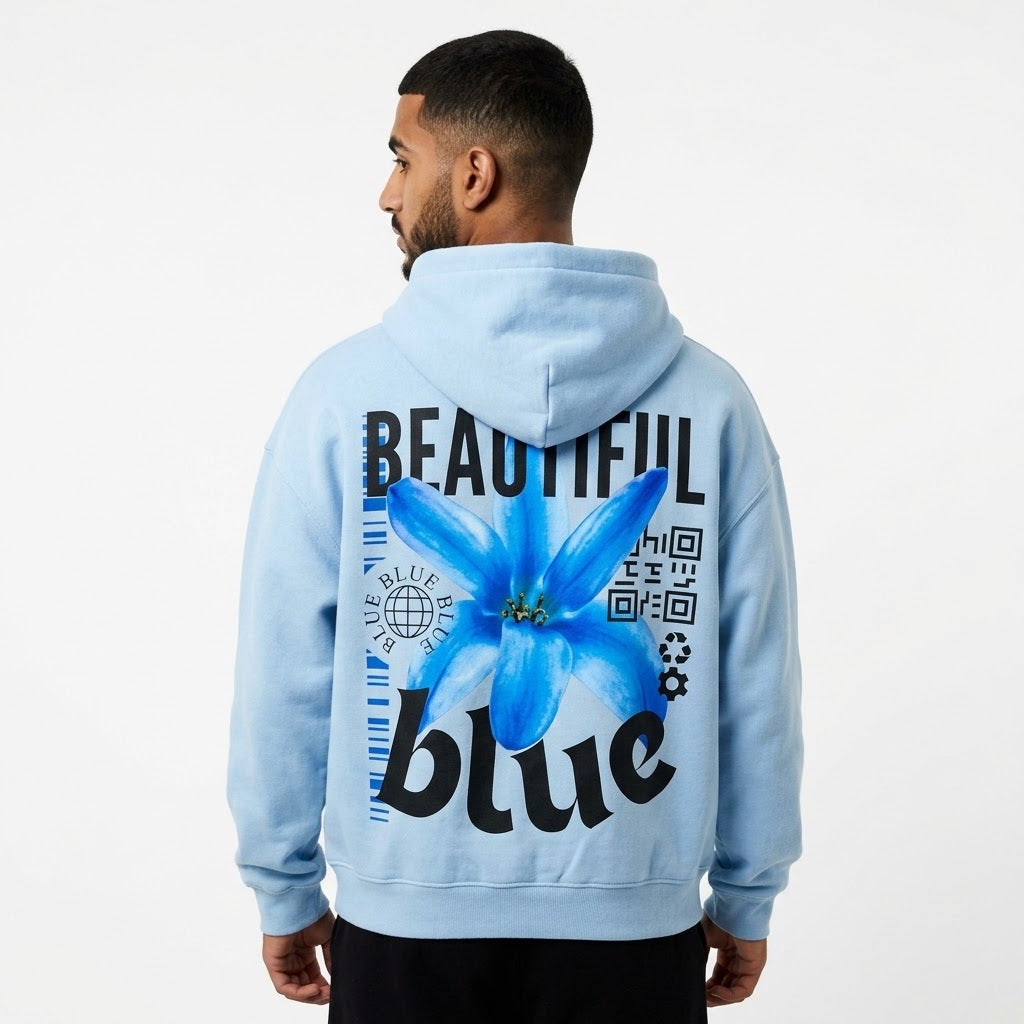Beautiful Blue Flower Zip-Up Hoodie