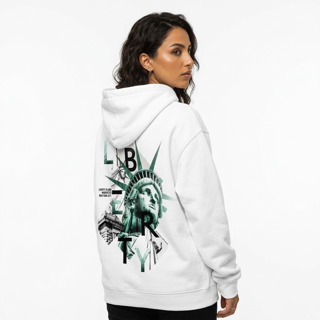 White Liberty Street Graphic Hoodie