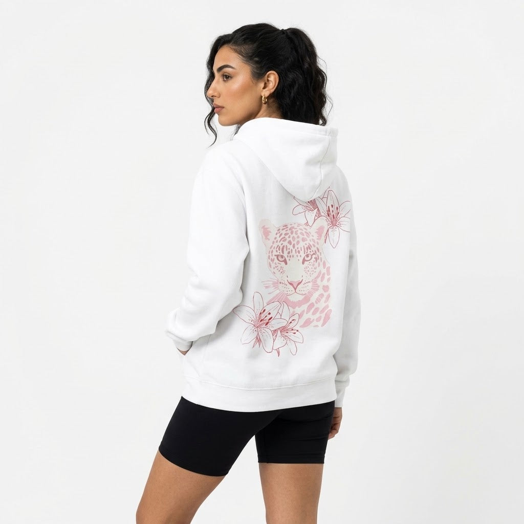 White Floral Leopard Graphic Hoodie